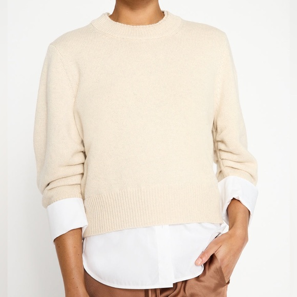 Brochu Walker Raya Ruched Crew Looker in Bisque & White size XS - Picture 3 of 9